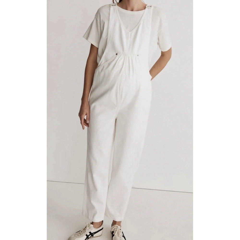 MADEWELL Kangaroo Pocket‎ Maternity Bib Overalls White Women's Size XXL